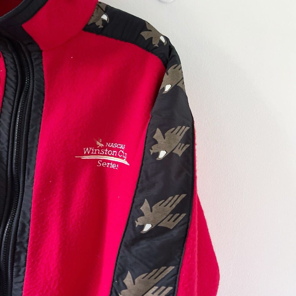 Vtg Nascar Winston Cup Men's Red Fleece Swingster Jacket XL USA Eagle Stripe - Picture 5 of 16